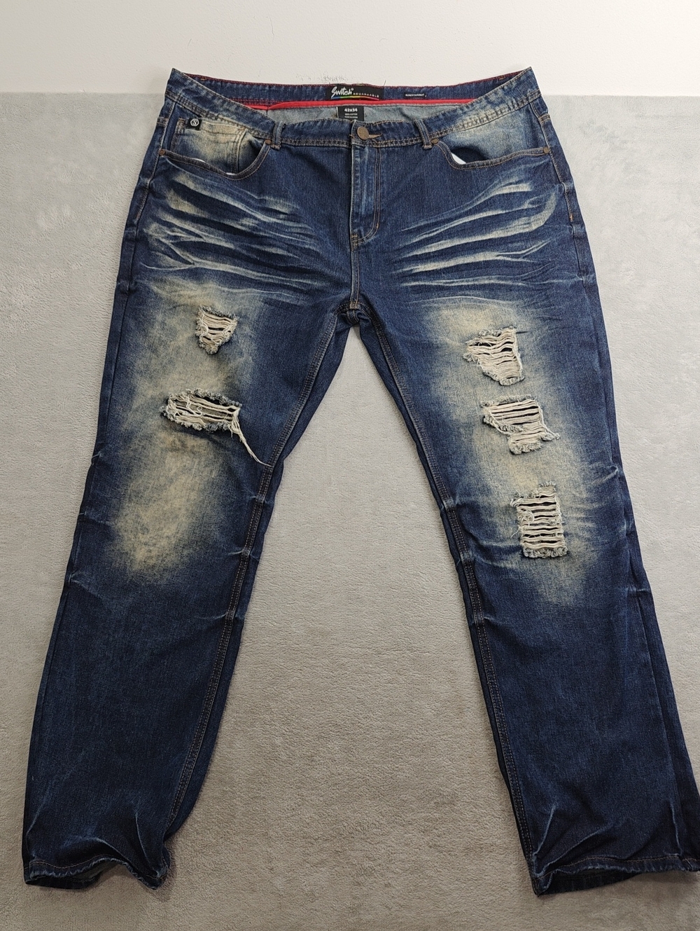 Switch Remarkable Mens Slim Straight Fit Jeans 42X34 Distressed